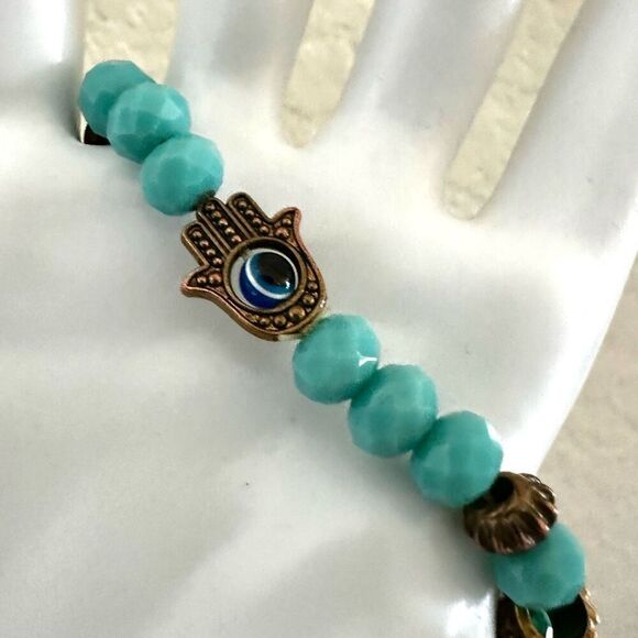 Blue beaded evil eye protection bracelet - Picture 3 of 6